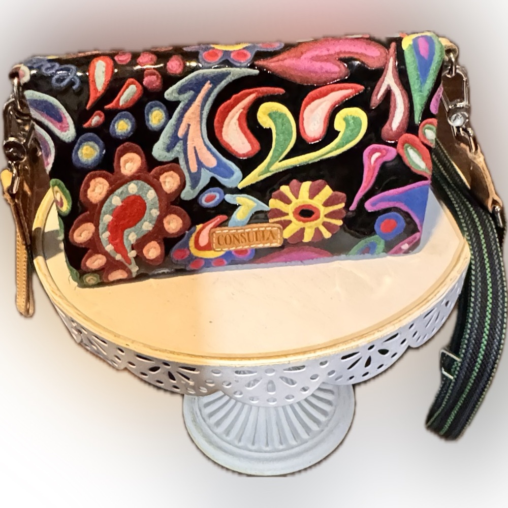 Consuela Mack Embroidered Uptown Crossbody/ Clutch- Artistic Embroidered Design